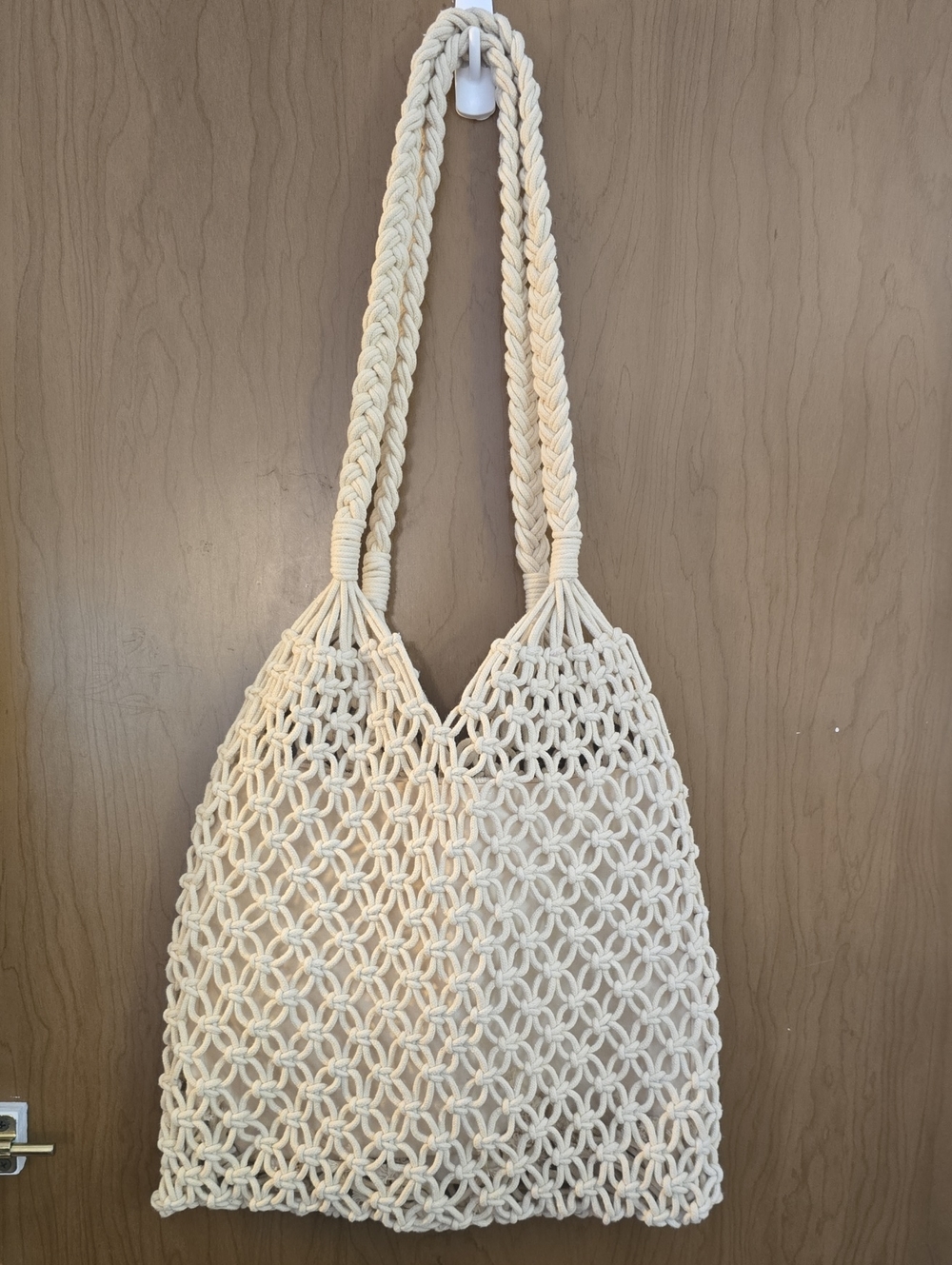 Cream Macramé Tote Bag - Handmade Boho Shoulder Bag